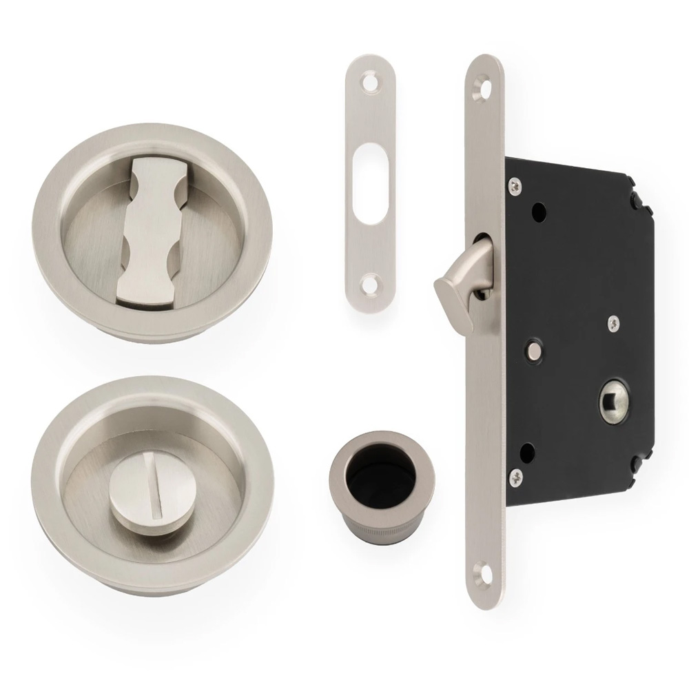Henderson Round Sliding Door Lock - Satin Chrome